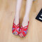 Women Ethnic Embroidered Old Peking Vintage Flat Shoes - Red