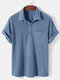 メンズソリッド半袖ポケットラペルボタンシャツ - 青