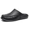 Men Pure Color PU Leather Backless Slippers Casual Shoes - Black