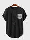 Mens Ethnic Geometric Print Chest Pocket Curved Hem Short Sleeve T-Shirts - Black