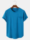Men Cotton Plain Chest Pocket Home Casual Loose Short Sleeve T-Shirt 11 Colors - Blue