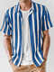 Mens Striped Chest Pocket Casual Short Sleeve Shirts - Blue