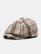 Men Woolen Cloth Cotton Color-match Lattice Vintage Casual Octagonal Hat Newsboy Hat Painter Hat Flat Cap - Light Coffee Woolen Cloth