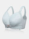 Wireless Lace Bowknot Trims Full Cup Gather Breathable Thin Bra - Grey