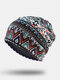 Women Polyester Cotton Dual-use Overlay Argyle Ethnic Pattern Print Elastic Casual Scarf Beanie Hat - Blue