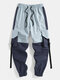 Mens 100% Cotton Contrasting Color Patchwork Cargo Jogger Pants - Navy