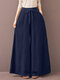 Solid Color Drawstring Pocket Long Loose Casual Pants for Women - Navy