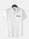 Mens Cotton Linen Stand Collar Contrast Buttoned Pocket Short Sleeve Shirts - White