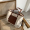 Korean Niche Design New Minimalist PU Stitching Shoulder Bag Handbags Handbags Wild Commuter Tote - Brown + canvas