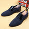 Men Washed Canvas Stylish Lace Up Business Casual Formal Shoes - Blue