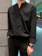 Men Casual Long Sleeve Button Up Workwear Top Shirt - Black