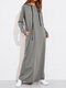 Solid Color Long Sleeves Casual Hooded Maxi Dress - Dark Gray