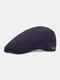 Men Cotton Linen Solid Color Iron Label Breathable Sunshade Casual Berets - Navy
