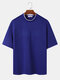 メンズレター刺繍コントラストトリムステッチ半袖Tシャツ - 青