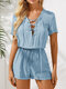Solid Color Knotted Hollow Short Sleeve Casual Lace Up Romper for Women - Blue