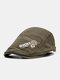 Men Cotton Dacron Distressed Letter Embroidered Adjustable Retro Casual Sunscreen Beret Flat Cap - Army Green