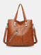 Women Vintage Multi-Pockets Large Capacity Faux Leather Handbag Casual Shoulder Bag - Brown