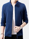 Mens Cotton Fabric Solid Fleece Warm Long Sleeve Stand Collar Coat - Blue