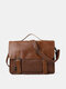 Men Vintage Multifunction Waterproof Faux Leather Briefcase Shoulder Bag - Brown