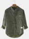Mens Cotton Vintage Solid Color Casual Fit Stand Collar Long Sleeve Shirts With Pocket - Army Green
