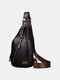 Men PU Leather Multifunction Earphone Hole Travel Crossbody Bag Chest Bag - Black