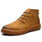 Men Vintage Waterproof Comfort Warm Lining Lace Up Ankle Leather Boots - Brown