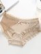 Women's Briefs Solid Color Lace Patched Sweet Breathable Underwear - Apricot