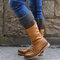 Plus Size Women Splicing Pu Leather Lace Up Block Heel Long Boots - Brown