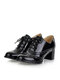 Large Size Women Lace-up Comfy Retro Glossy Oxfords Heels - Black
