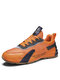 Men Contrast Color Chunky Sneakers Lace Up Sport Casual Running Shoes - Orange