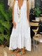Women Lace V-Neck Casual Sleeveless Dress - White