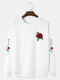 Mens Rose Japanese Sleeve Print Drop Shoulder Casual Pullover Sweatshirts - White