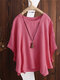 Женская однотонная хлопковая блузка с рукавами «летучая мышь» Шея - Розовый