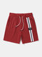 Mens Contrast Striped Patchwork Daily Loose Drawstring Shorts - Red