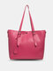 Women Vintage Large Capacity Solid Color Faux Leather Handbag Brief Tote - Wine Red