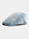 Men Denim Washed Made-old Damaged Vintage Forward Hat Flat Cap - Light Blue
