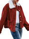 Women Turn Down Collar Long Sleeves Warm Coat With Side Pockets - Wine Red