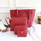 Women PU Leather Handbag Set 4 Pcs Solid Tote Bag  - Rose Red