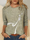 Cats Print O-neck Long Sleeve Casual T-shirt For Women - Khaki