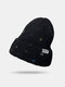 Unisex Cotton Knitted Colorful Graffiti Broken Hole Letter Label Fashion Warmth Brimless Beanie Hat - Black