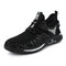 Men Daily Knitted Fabric Lace Up Soft Soled Running Sport Shoes - Black