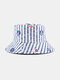 Unisex Cotton Double-sided Stripe Sailboat Anchor Rudder Printing All-match Sunshade Bucket Hat - #01