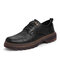 Men Retro PU Leather Non Slip Casual Shoes - Black