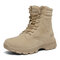 Men Outdoor Work Style Combat Boots Lace Up Hiking Mid-calf Boots - Beige
