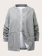 Plus Size Knitted Casual Solid Pocket Button Jacket For Women - Gray