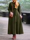Solid Color Tie Waist Long Sleeve Casual Maxi Dress For Women - Army Green