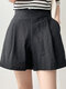 Solid Pocket Elastic Waist Ruched Casual Shorts - Black