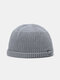 Unisex Dacron Knitted Solid Color Letter Cloth Label Fashion Warmth Beanie Hat - Gray
