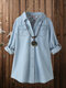 Floral Patched Washed Denim Long Sleeve Shirt Button Front Jacket - Light Blue