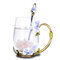 Цветочная эмаль, стеклянная чашка, кофейная кружка, изысканный подарок, бабочка, Шаблон, стеклянная кружка, Чай, с ложкой  - #4